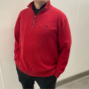 🧵 Vintage Polo Ralph Lauren Red Knit Sweater - Men’s 3XL - 100% Cotton 🧵